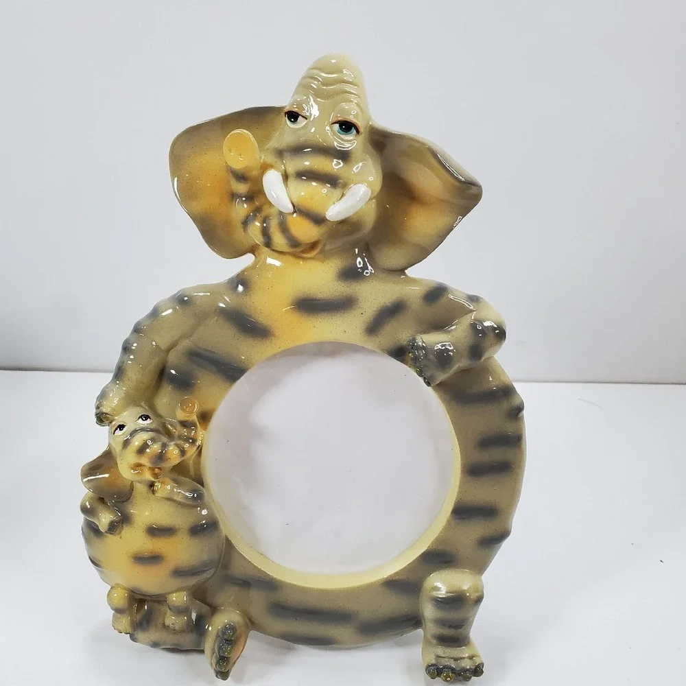 Resin Mama & Baby Elephant Photo Frame Nursery Kids Room Decor Color Tech